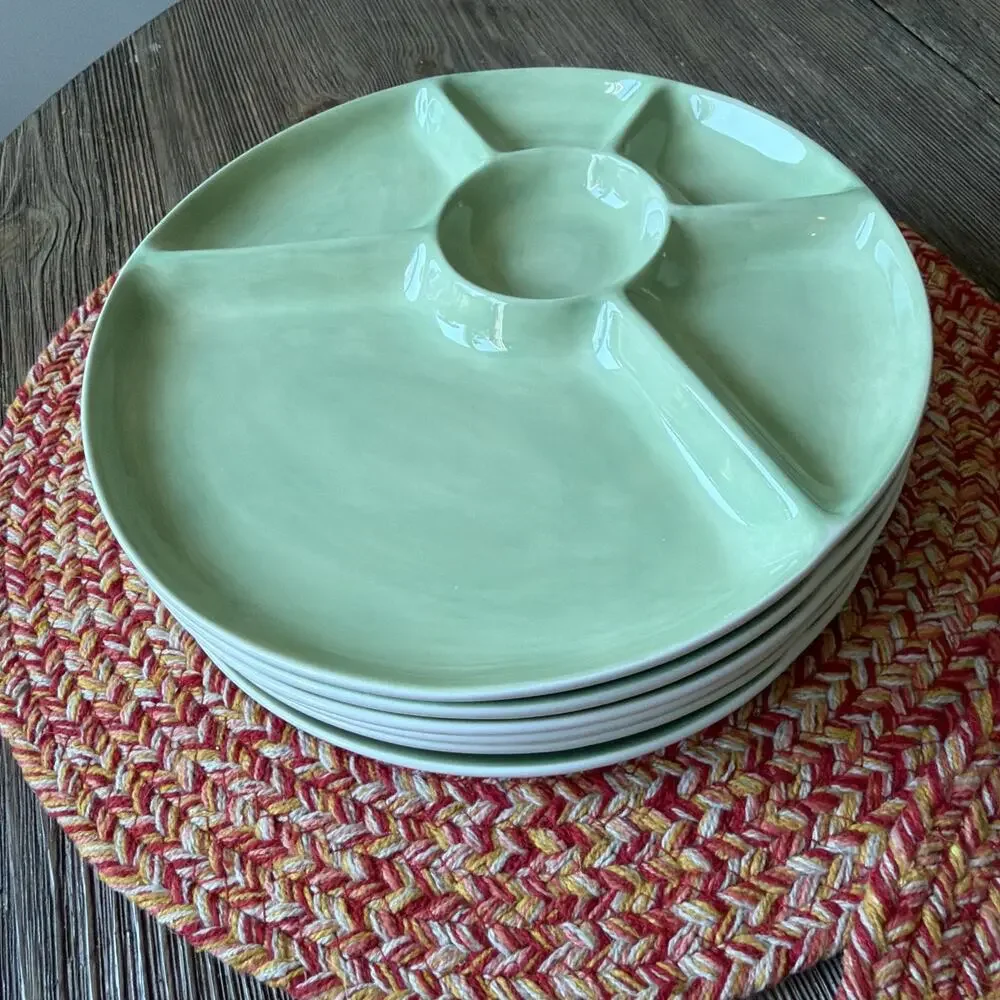Williams Sonoma Jasmine Divided Luncheon Appetizer Snack Plate set of 6 green